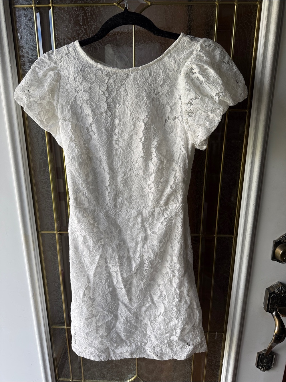 Free People WHITE HAILEE LACE MINI  Dress with Puff Sleeves NWT